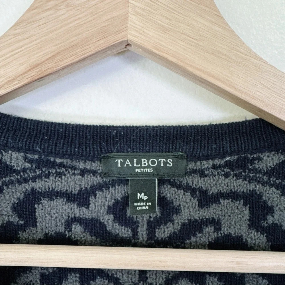 Talbots Open Front Cashmere Blend Navy Jacquard Cardigan - Picture 12 of 16